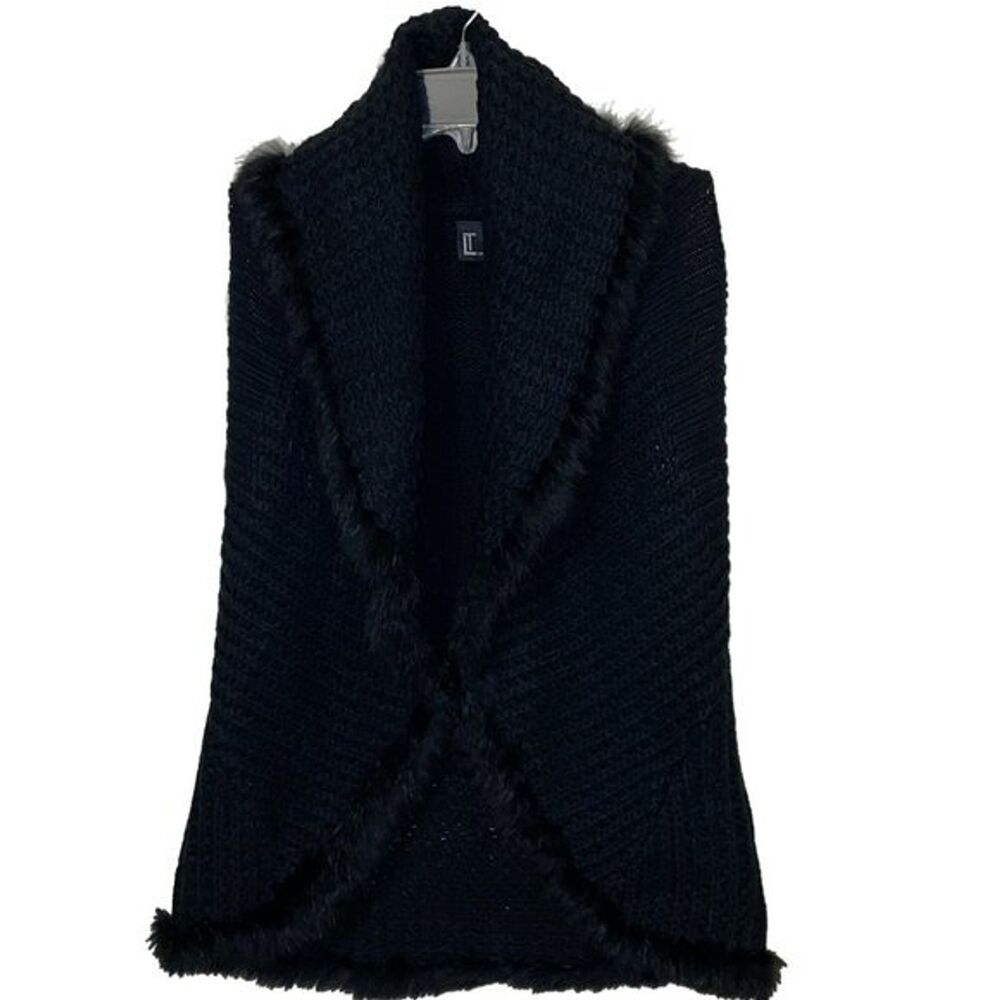 Love Token Knit Black Sweater Vest Shrug Trimmed in Rabbit Fur Womens Size XS